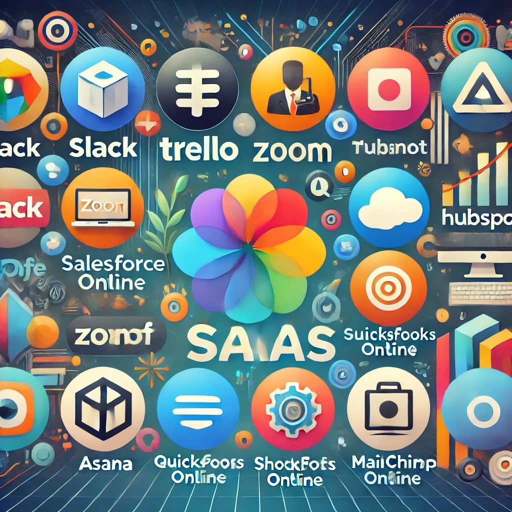 DALL·E 2024-10-15 01.04.59 - A colorful collage showcasing 10 popular SaaS applications for business in 2024. Each application is represented by its logo or a relevant symbol, pla